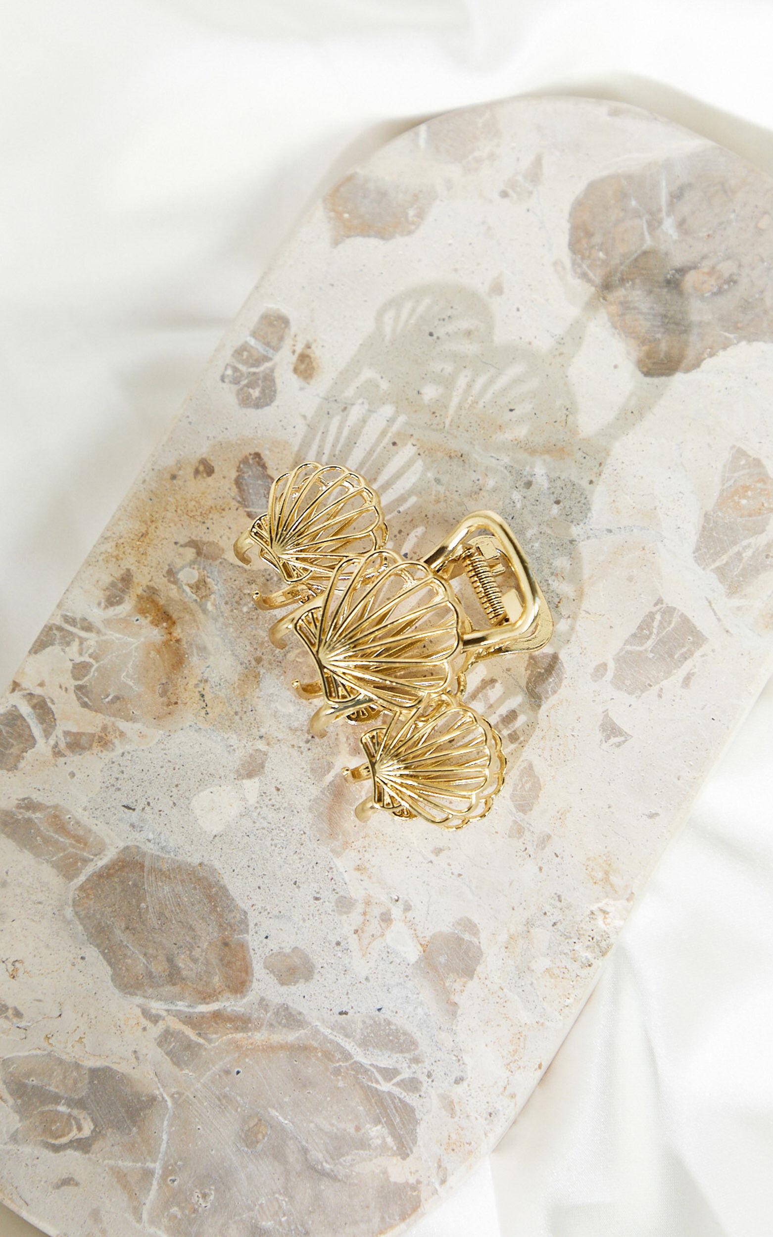 Tillie Hair Clip - Triple Shell Claw Clip in Gold Product Image