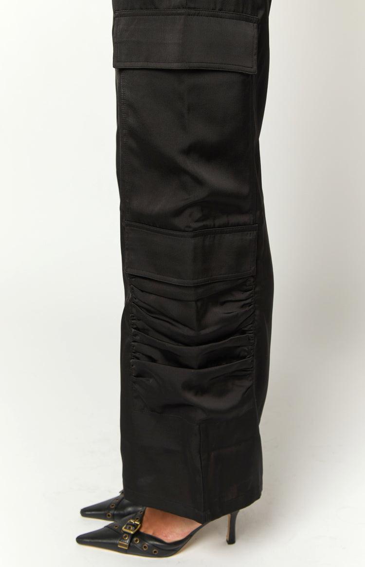 Satin Sapphire Black Cargo Pants Product Image