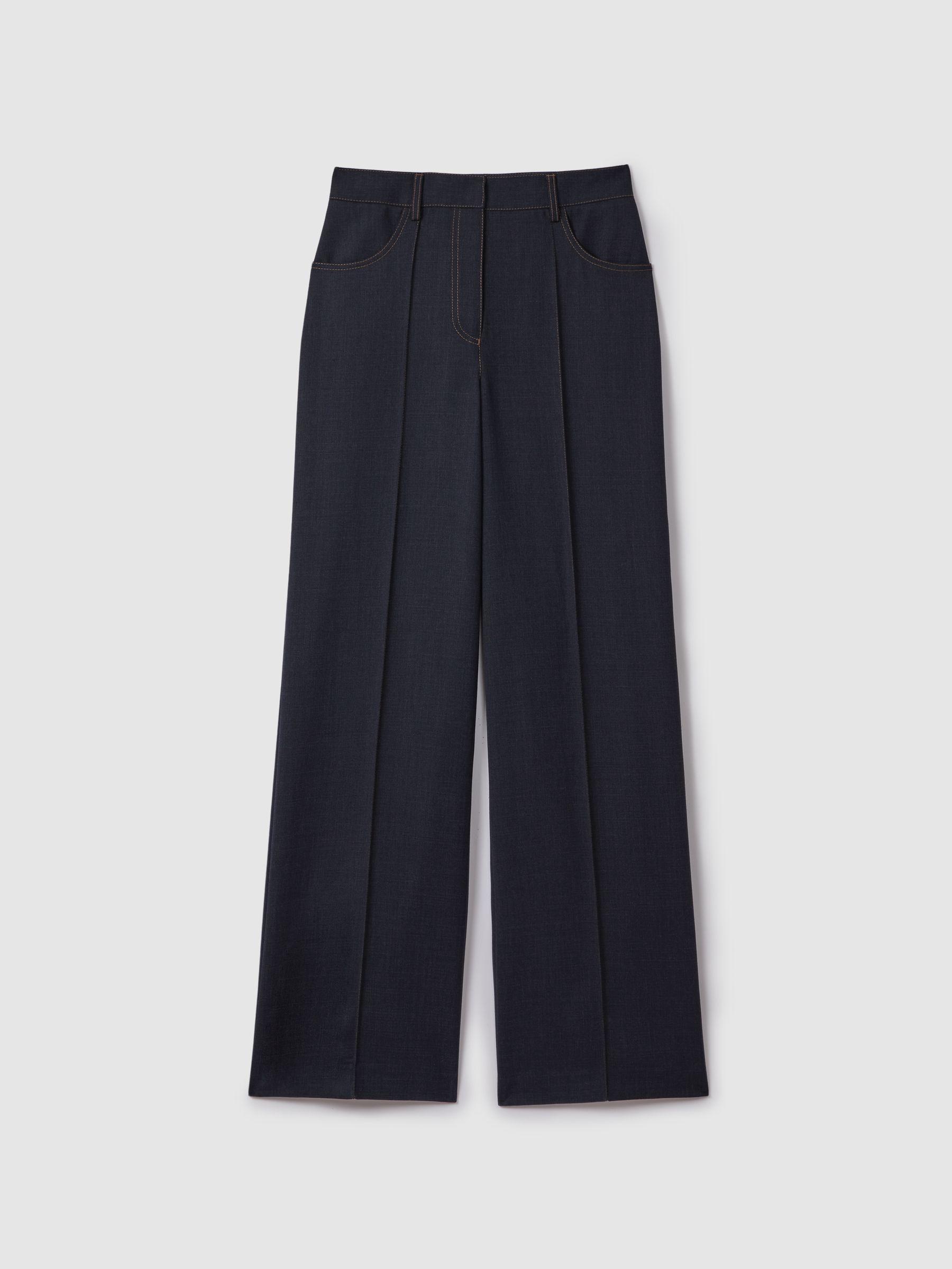 Wool Blend Denim Look Suit Trousers in Navy Product Image