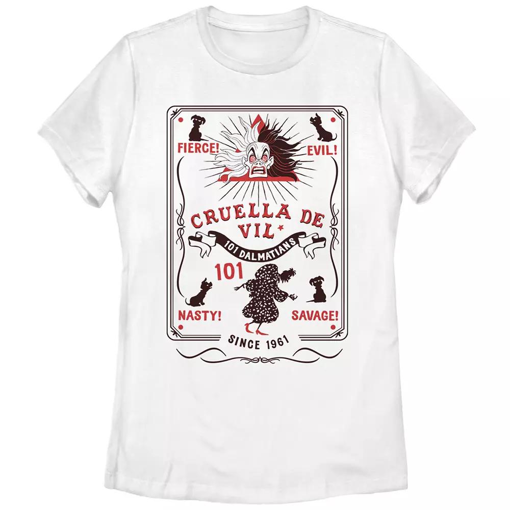 Disney Villains 101 Dalmatians Cruella De Vil Poster Juniors' Graphic Tee, Girl's, Size: XXL, White Product Image