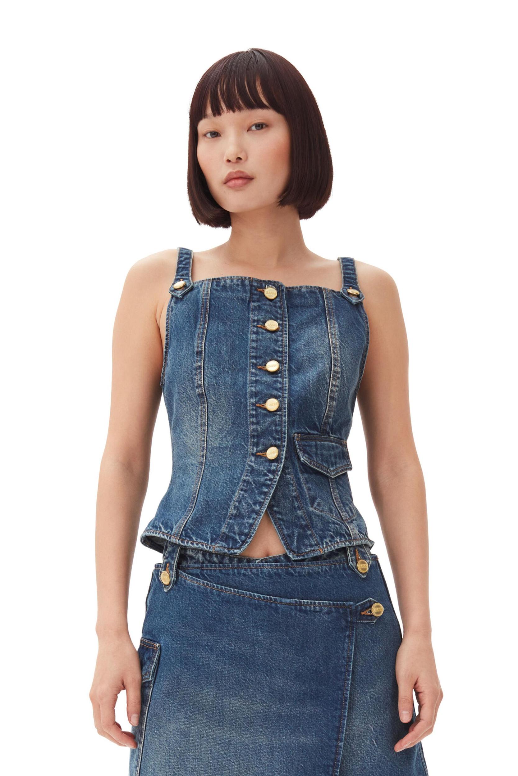 Dark Blue Heavy Washed Denim Top Product Image