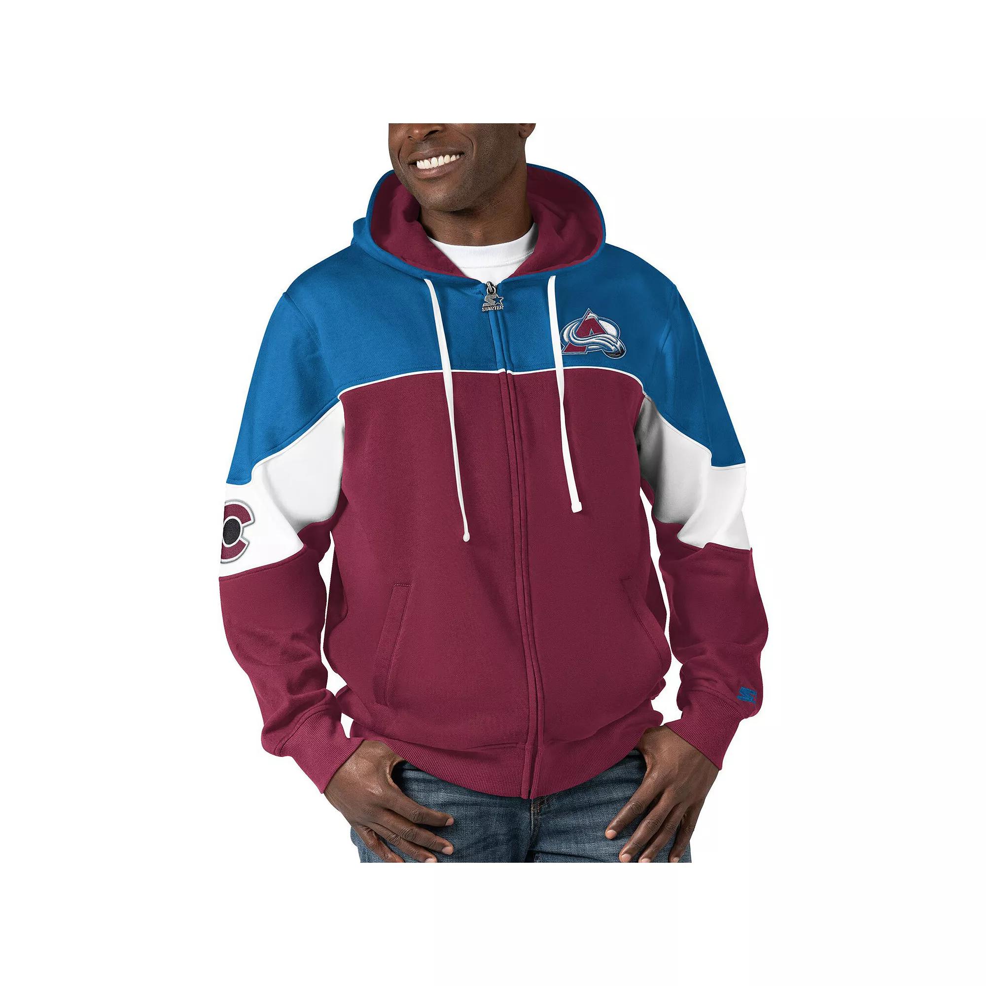 Men's Starter  Burgundy/Blue Colorado Avalanche Power Forward Full-Zip Hoodie, Size: Medium, Med Re Product Image