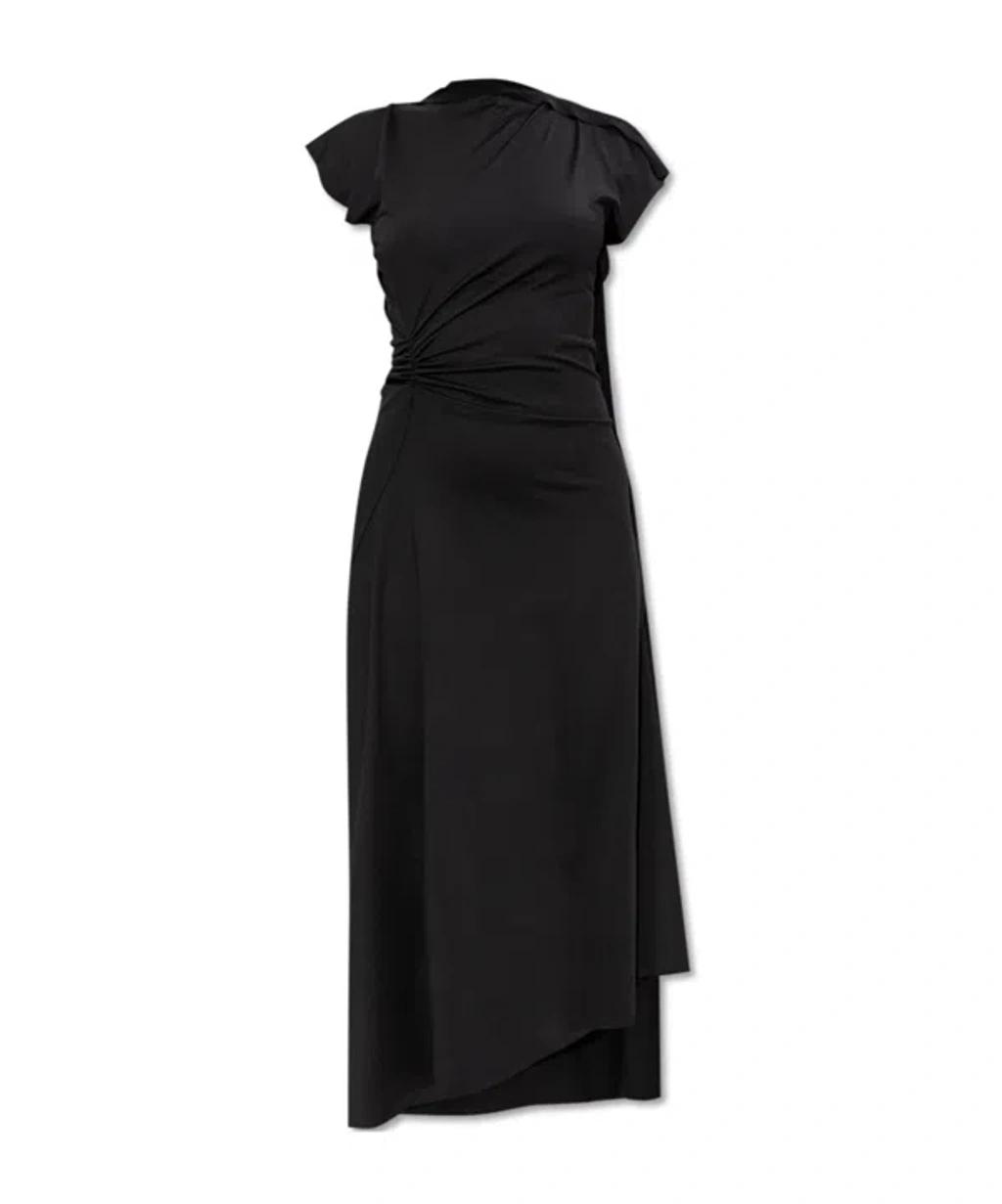 VICTORIA BECKHAM Asymmetrically Draped Black Midi Dress With Soft Ruching Product Image