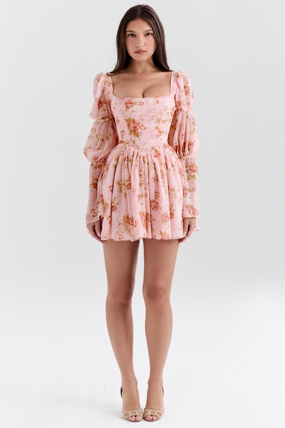 Sancia  english vintage rose print puff sleeve mini dress Product Image