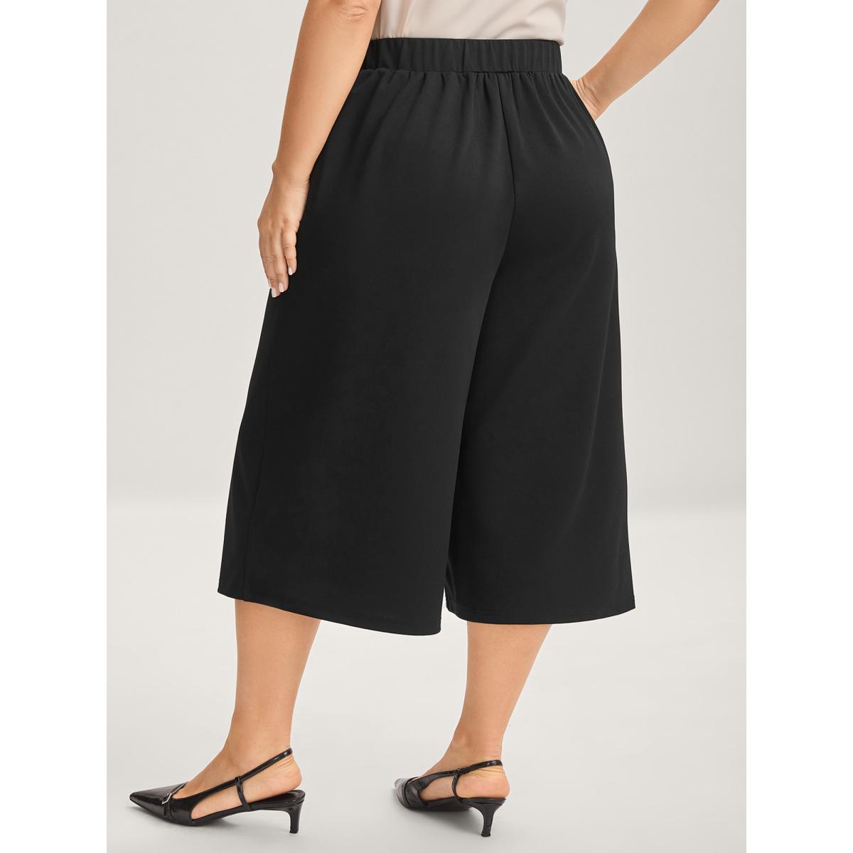 Plus Size No-Waist Gap Wide-Leg Pants Women Black At the Office Wide Leg Mid Rise Work Pants BloomChic 30/6X Product Image