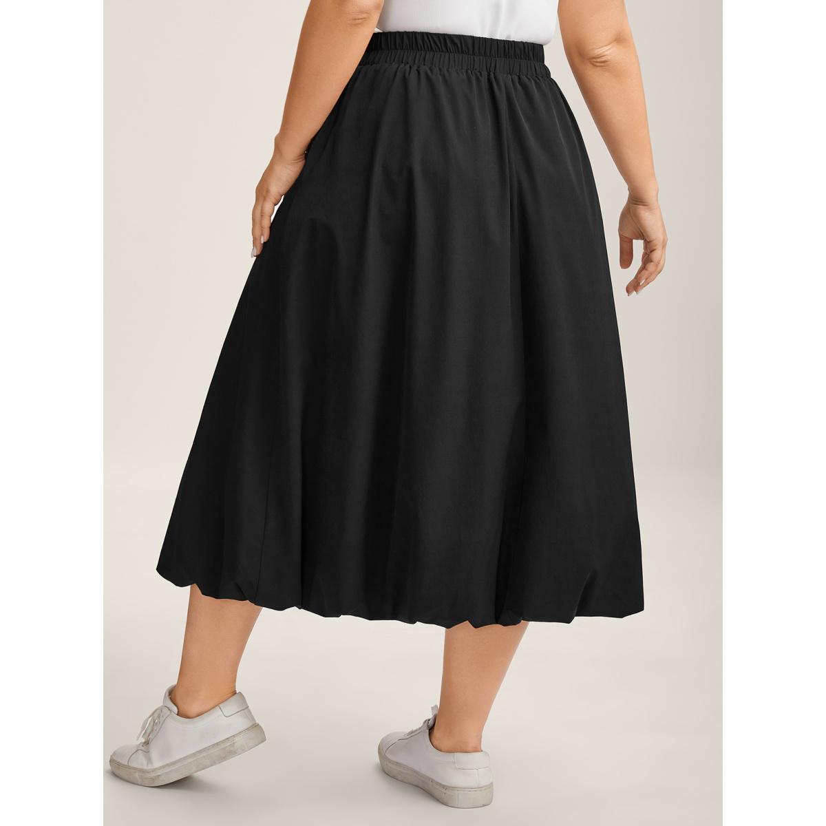 Plus Size Bubble Hem Stretch Waist Midi Skirt Women Black Loose Low stretch Side seam pocket Everyday-Casual Skirts BloomChic 18-20/2X Product Image