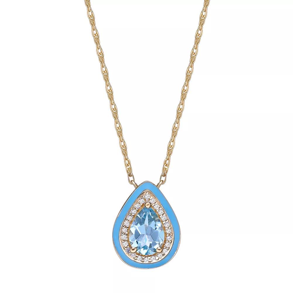 Gemminded 18k Gold Over Silver Blue Topaz & Lab-Created White Sapphire Teardrop Pendant Necklace, Women's, Size: 18", Gold Tone Product Image