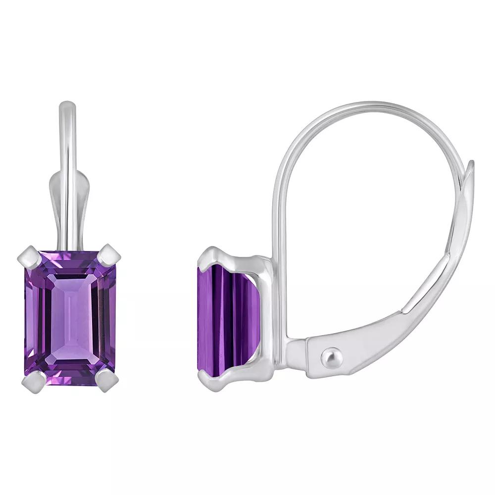 Celebration Gems 10k Gold Emerald Cut Amethyst Leverback Earrings, Women's Product Image