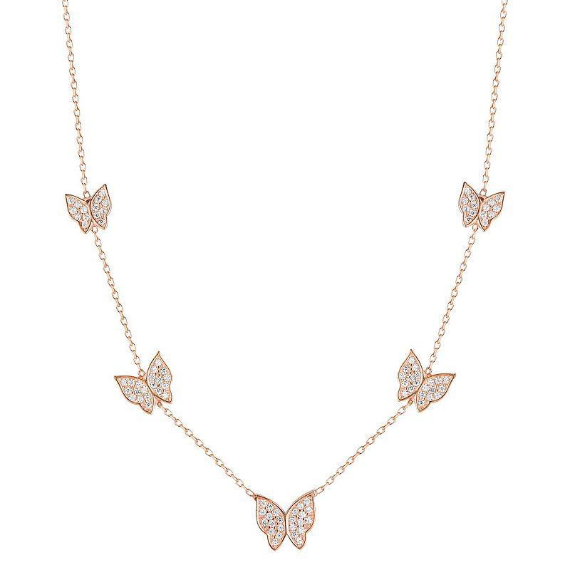 Sunkissed Sterling Cubic Zirconia Butterfly Charm Necklace, Women's, Rose Gold Tone Product Image