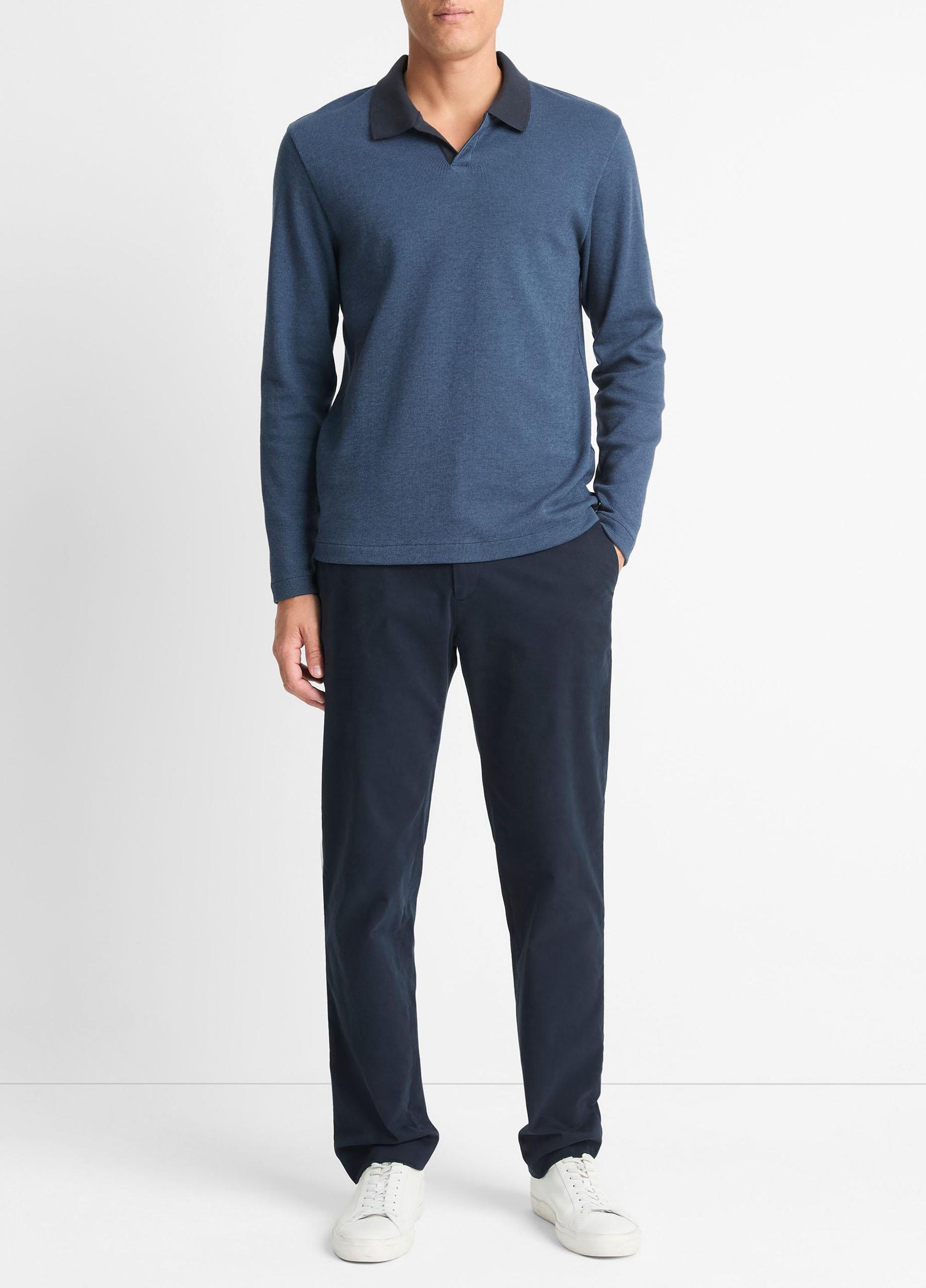 Bicolor Rib Cotton-Blend Johnny-Collar Shirt Product Image