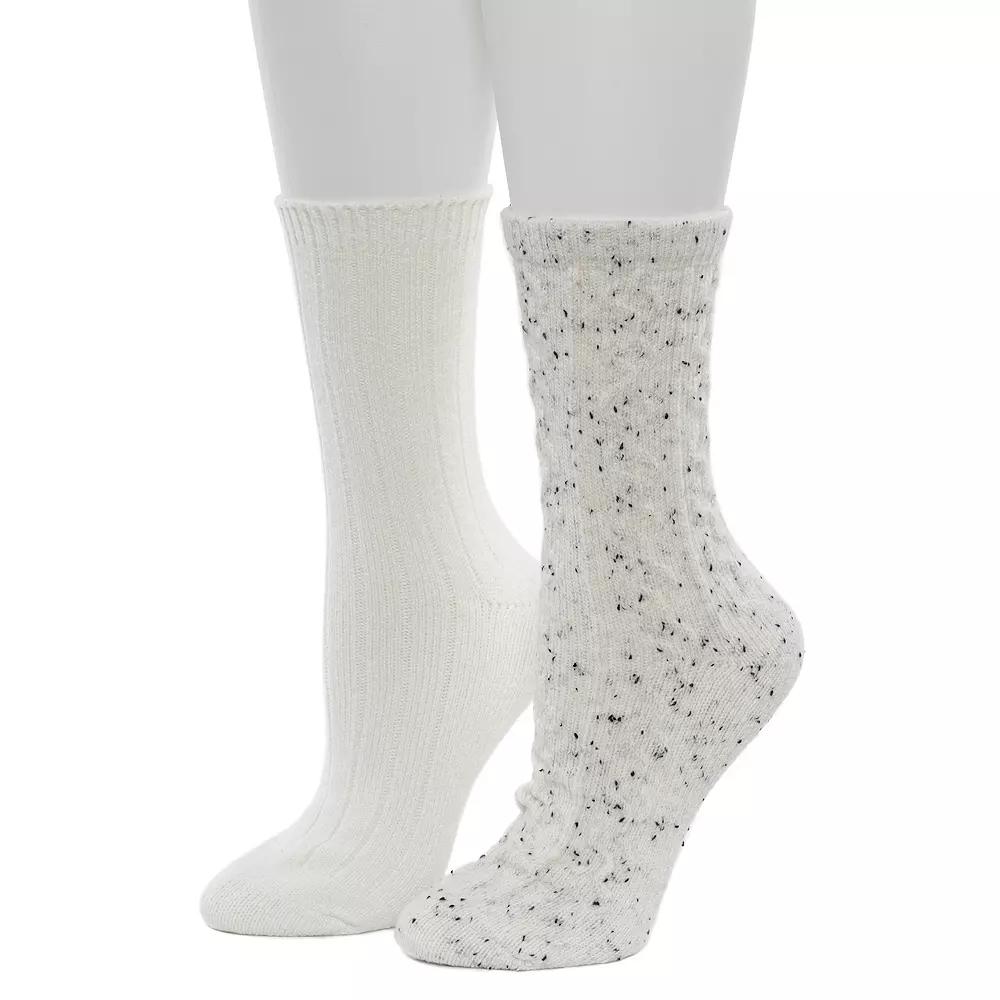 Women's Cuddl Duds® 2-Pack Plushfill Flecked Pucker Chain Cable Crew Socks,  Product Image