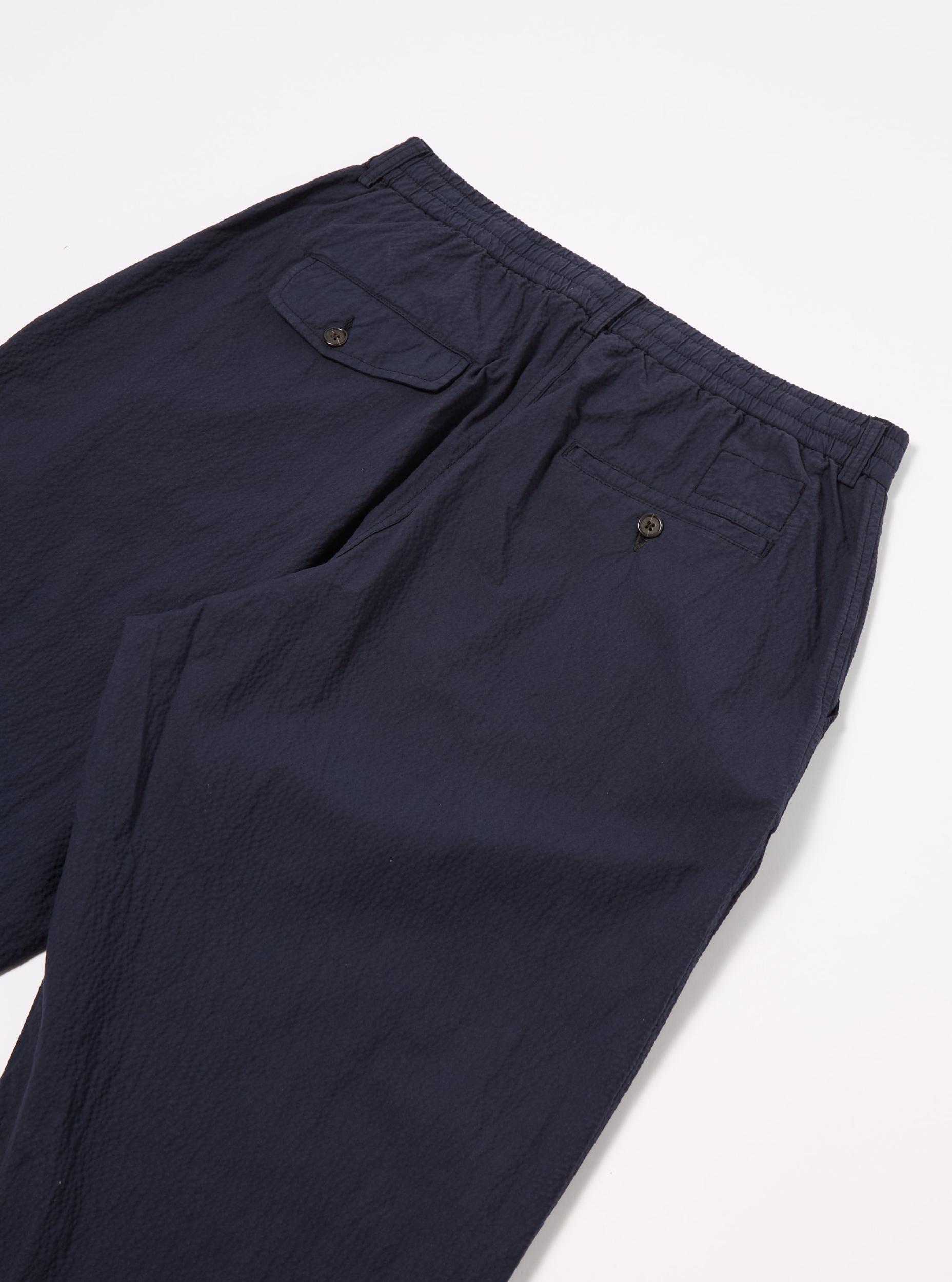 Universal Works Pleated Track Pant in Navy Seersucker II Product Image
