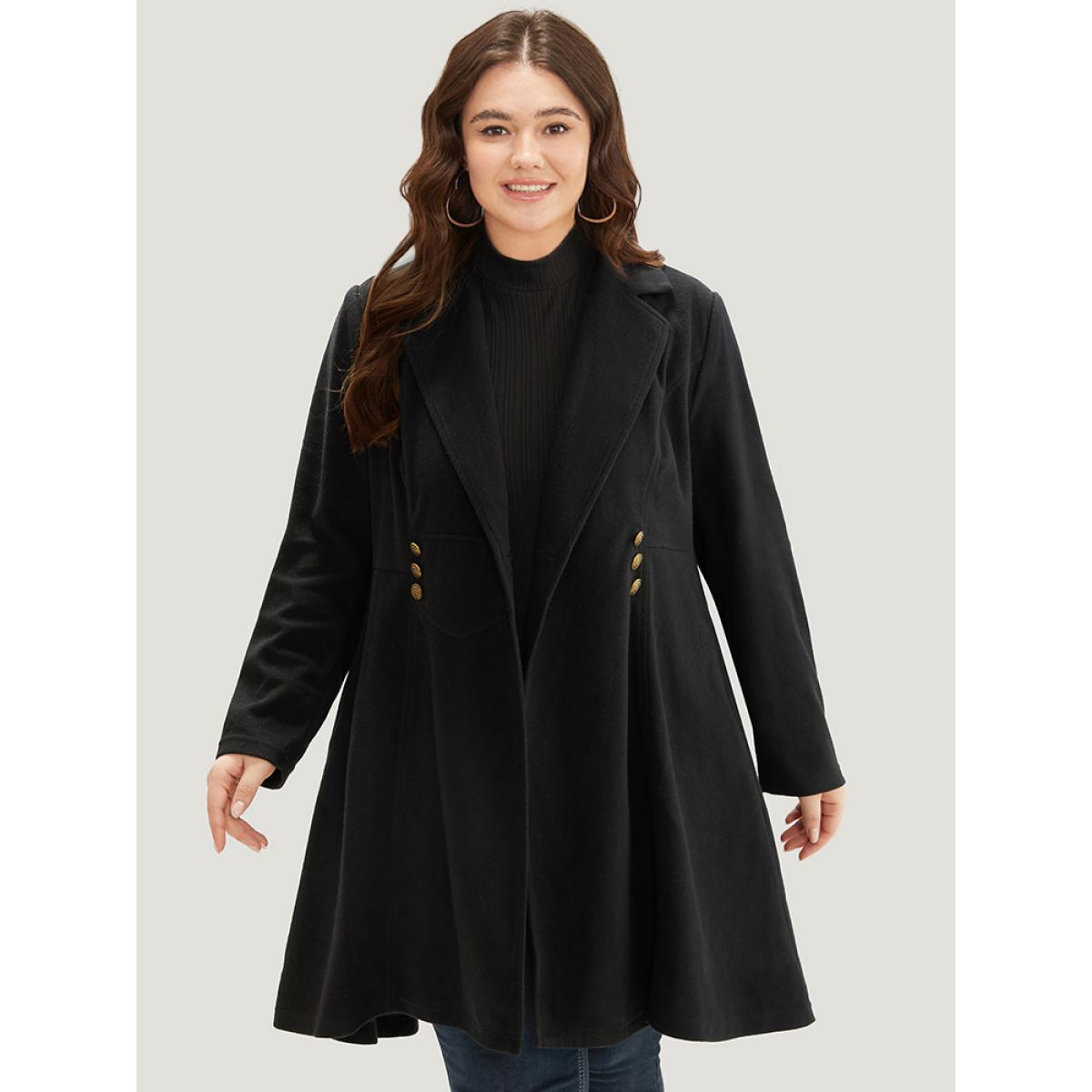 Plus Size Solid Lapel Collar Double Breasted Coat Women Black Office Plain Ladies Office Winter Coats BloomChic 12/L Product Image