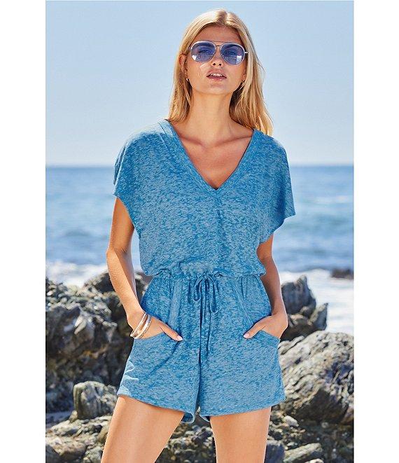 Becca By Rebecca Virtue Beach Date Ladder Rib Trim V-Neck Romper Swim Cover-Up Product Image