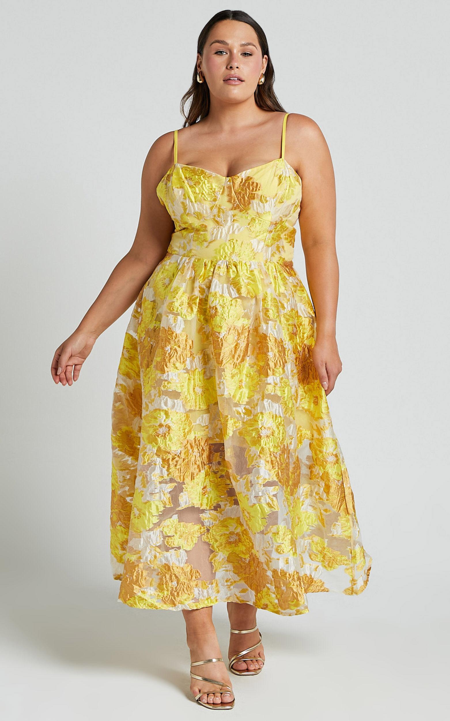Brailey Midi Dress - Aline Corset Detail Dress in Yellow Product Image