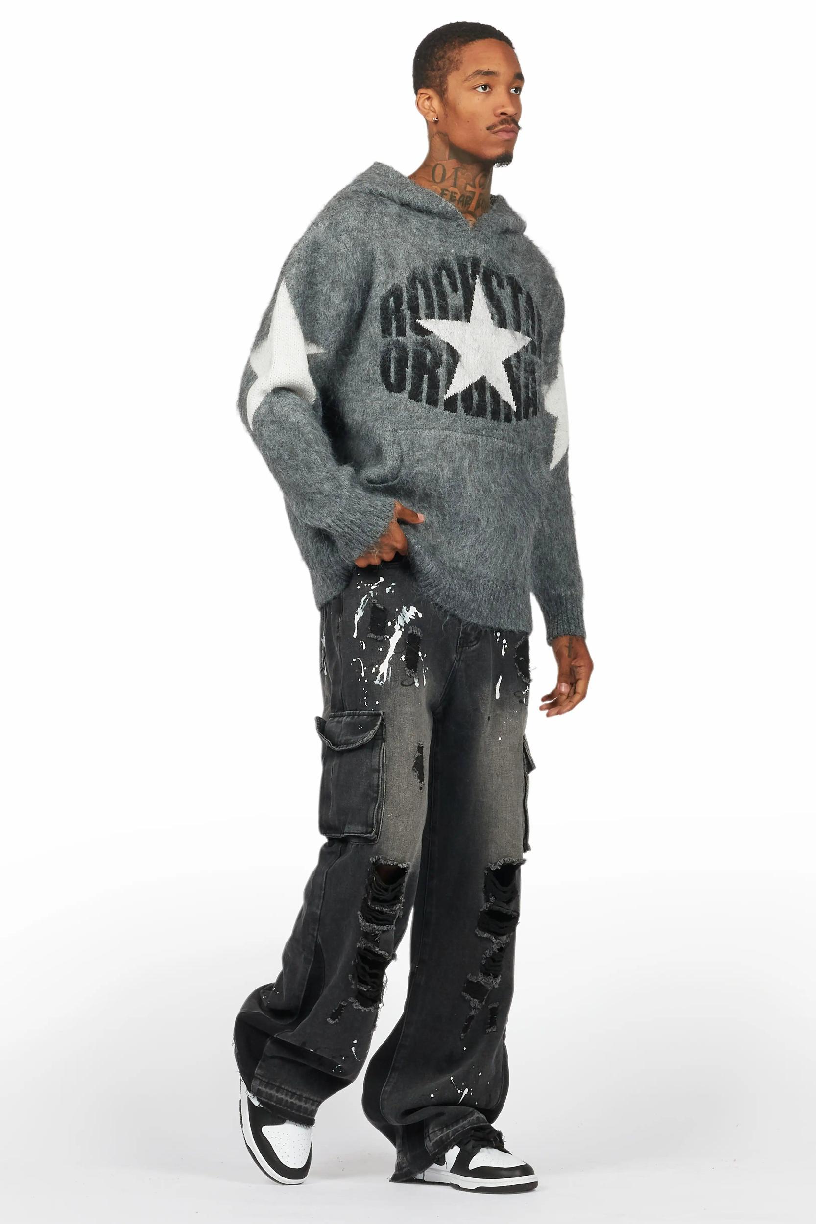 States Grey Mohair Hoodie/Baggy Fit Jean Bundle Male Product Image
