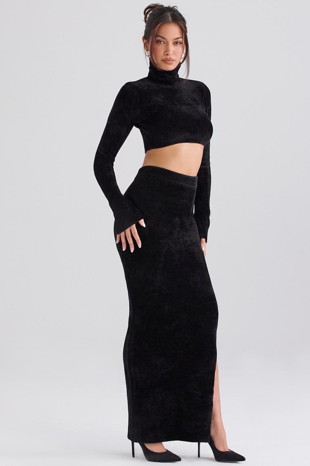 Rene  black chenille maxi skirt - sale Product Image