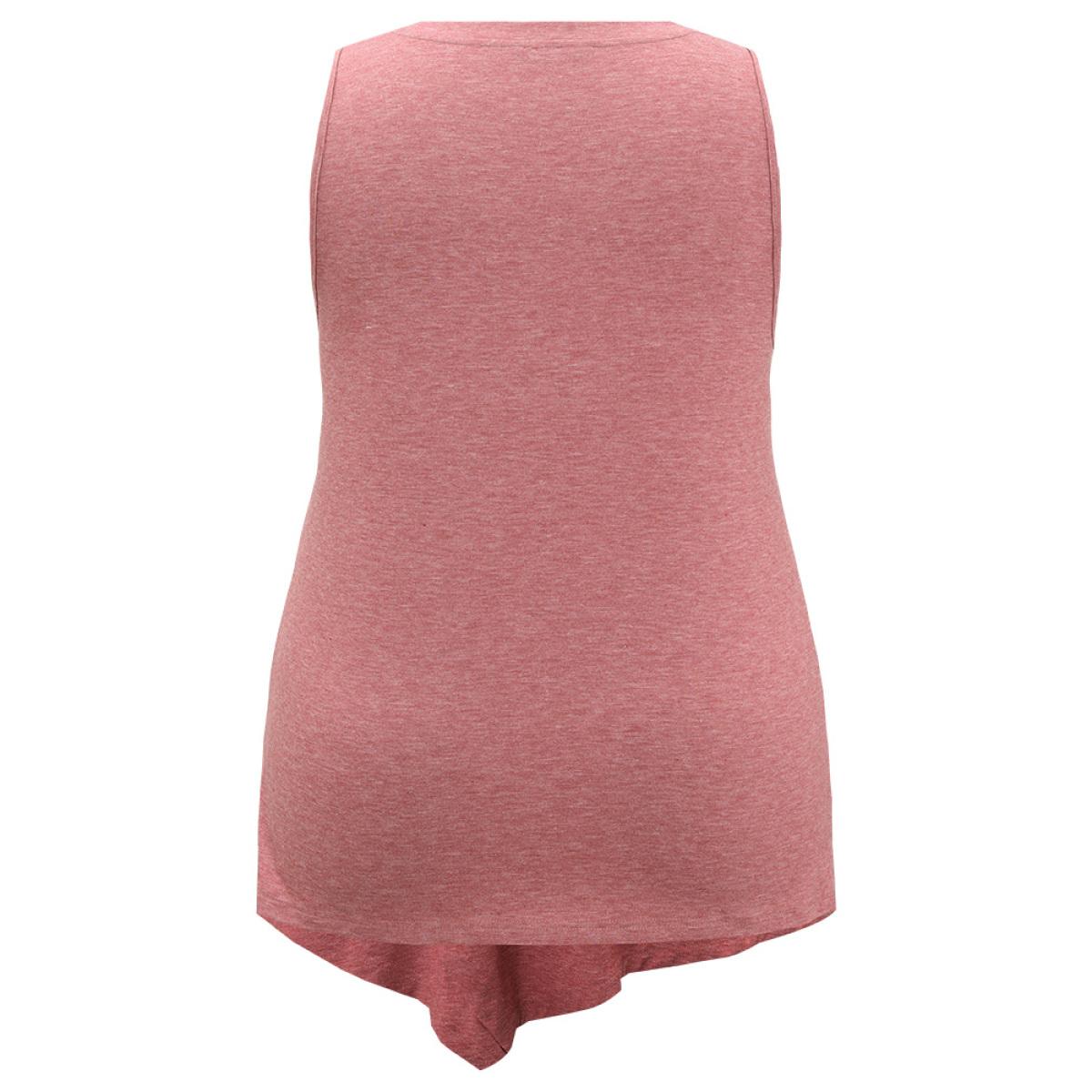 Plus Size Plain Asymmetrical Hem Button Detail Tank Top Women Russet Casual Button Round Neck Dailywear Tank Tops Camis BloomChic 14-16/1X Product Image