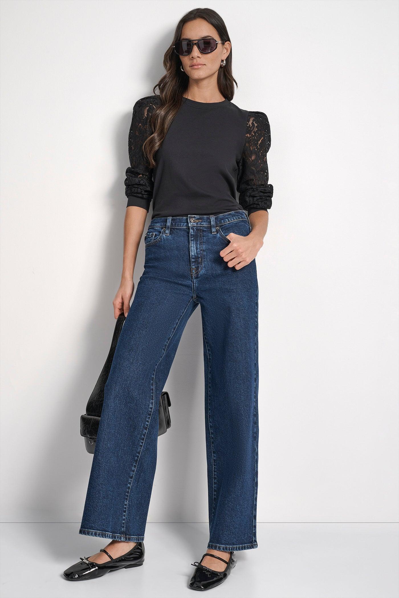 LACE PUFF LONG SLEEVE CREW NECK TEE Product Image