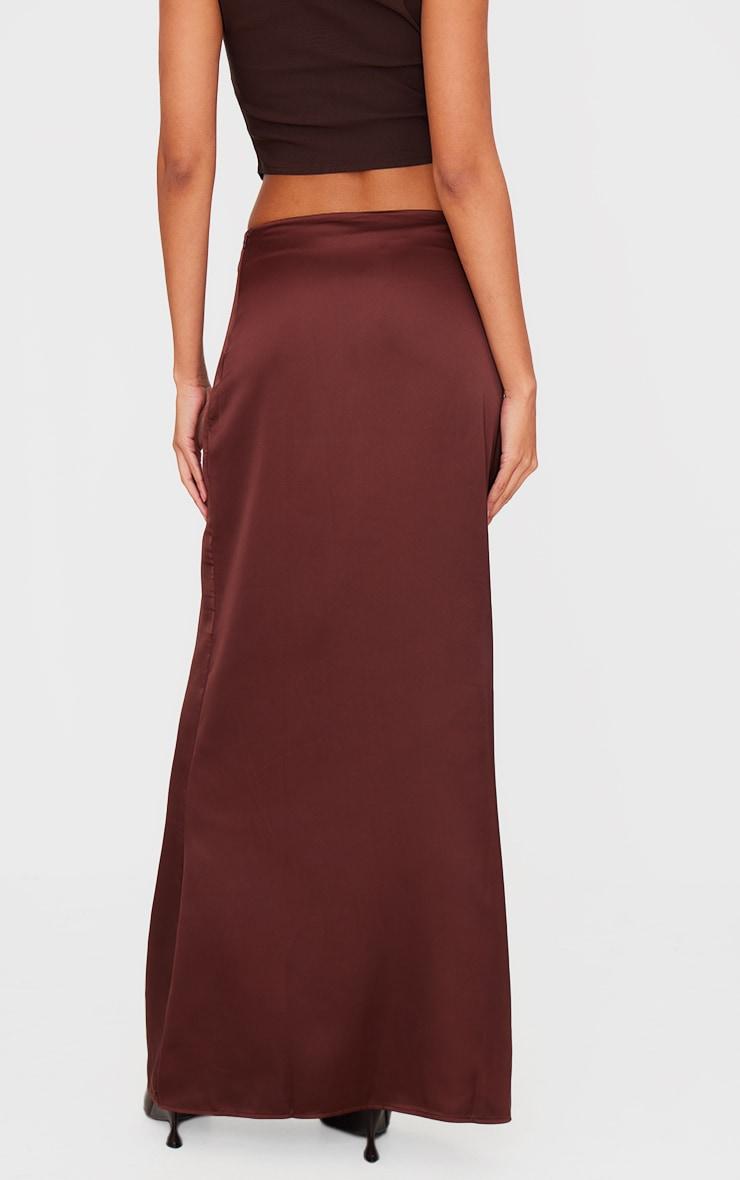 Dark Chocolate Satin Low Rise Maxi Skirt Product Image