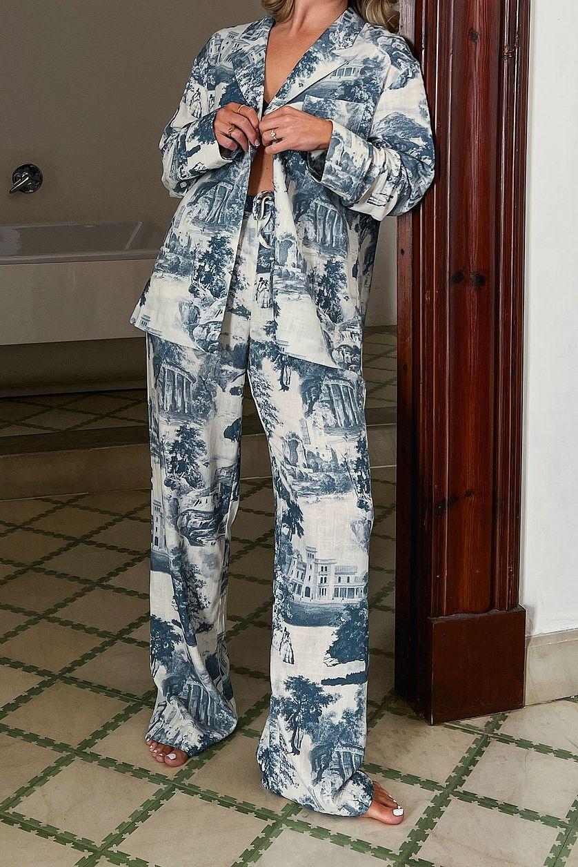 Linen Blend Mid Waist Drawstring Trousers Product Image