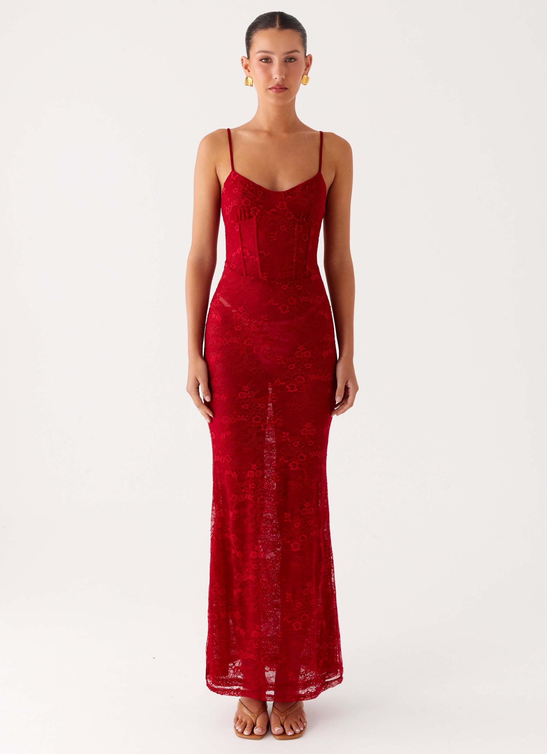 Rosa Corset Maxi Dress - Red Product Image