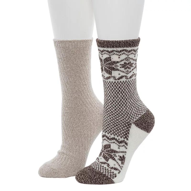 Women's Cuddl Duds® 2-Pack Plushfill Scandi Snowflake Block Crew Socks, Size: 9-11, Black Product Image
