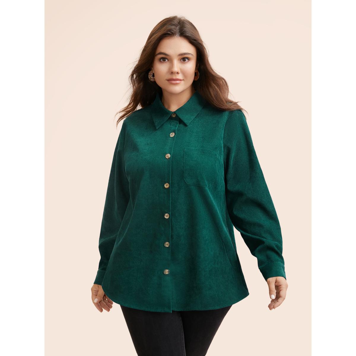 Plus Size Textured Pocket Curved Hem Jacket Women DarkGreen Button Side seam pocket Everyday Jackets BloomChic 22-24/3X Product Image