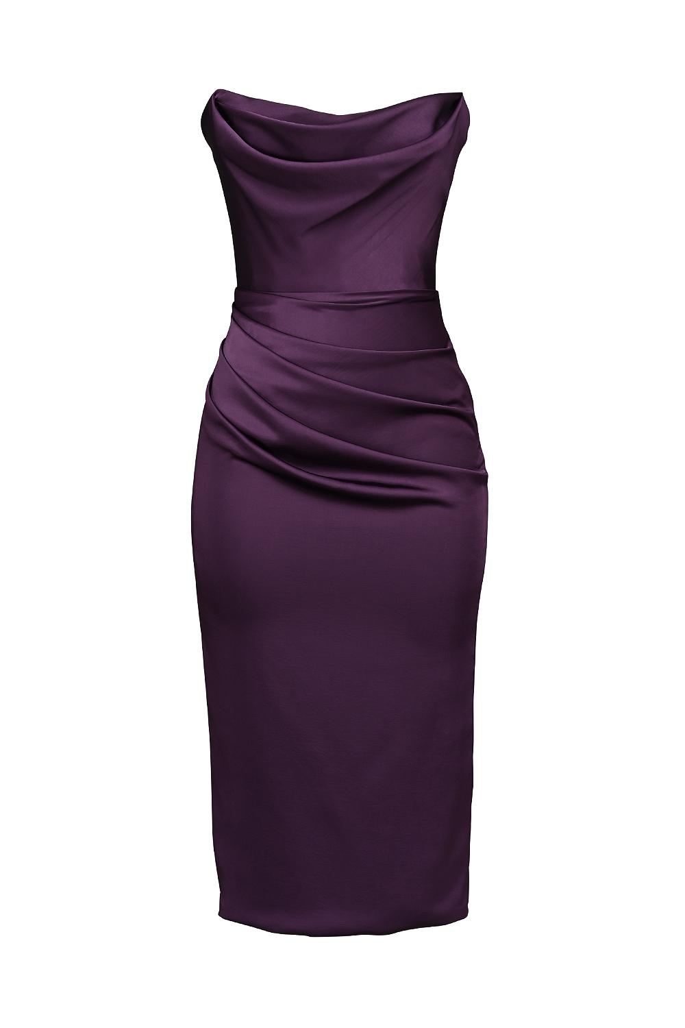 Santana  grape satin strapless midi dress Product Image