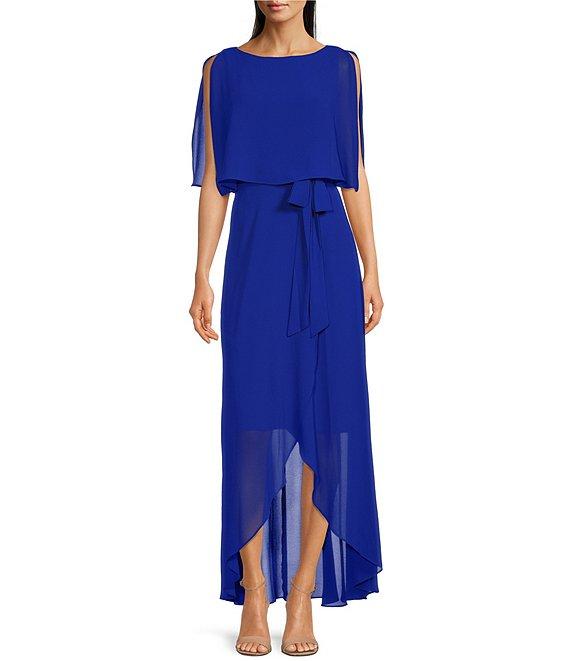 Jessica Howard Split Sleeve Tie Waist Round Neck High-Low Popover Dress Product Image