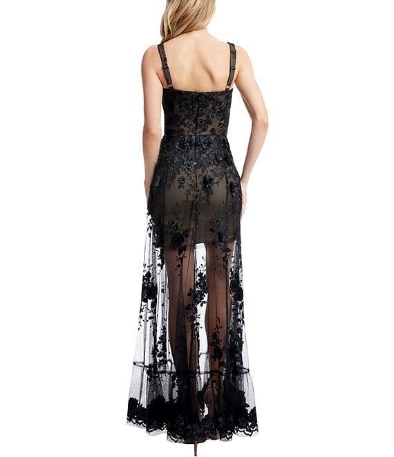 Dress the Population Anabel Embroidered 3D Floral Sweetheart Neck Sleeveless Sheer Skirt A-Line Gown Product Image