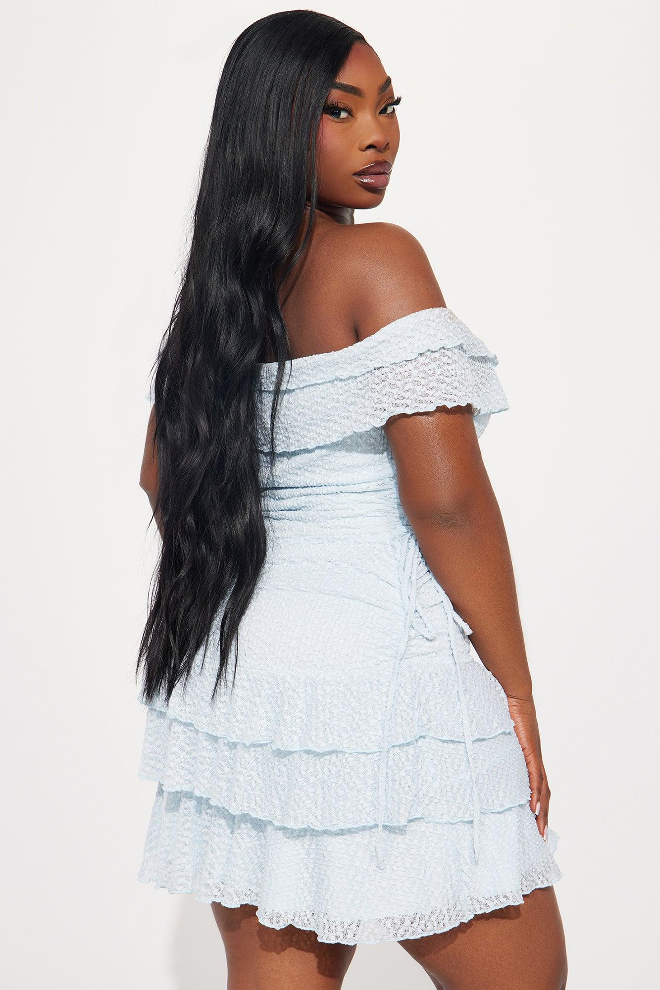 Harper Textured Mini Dress - Light Blue Product Image