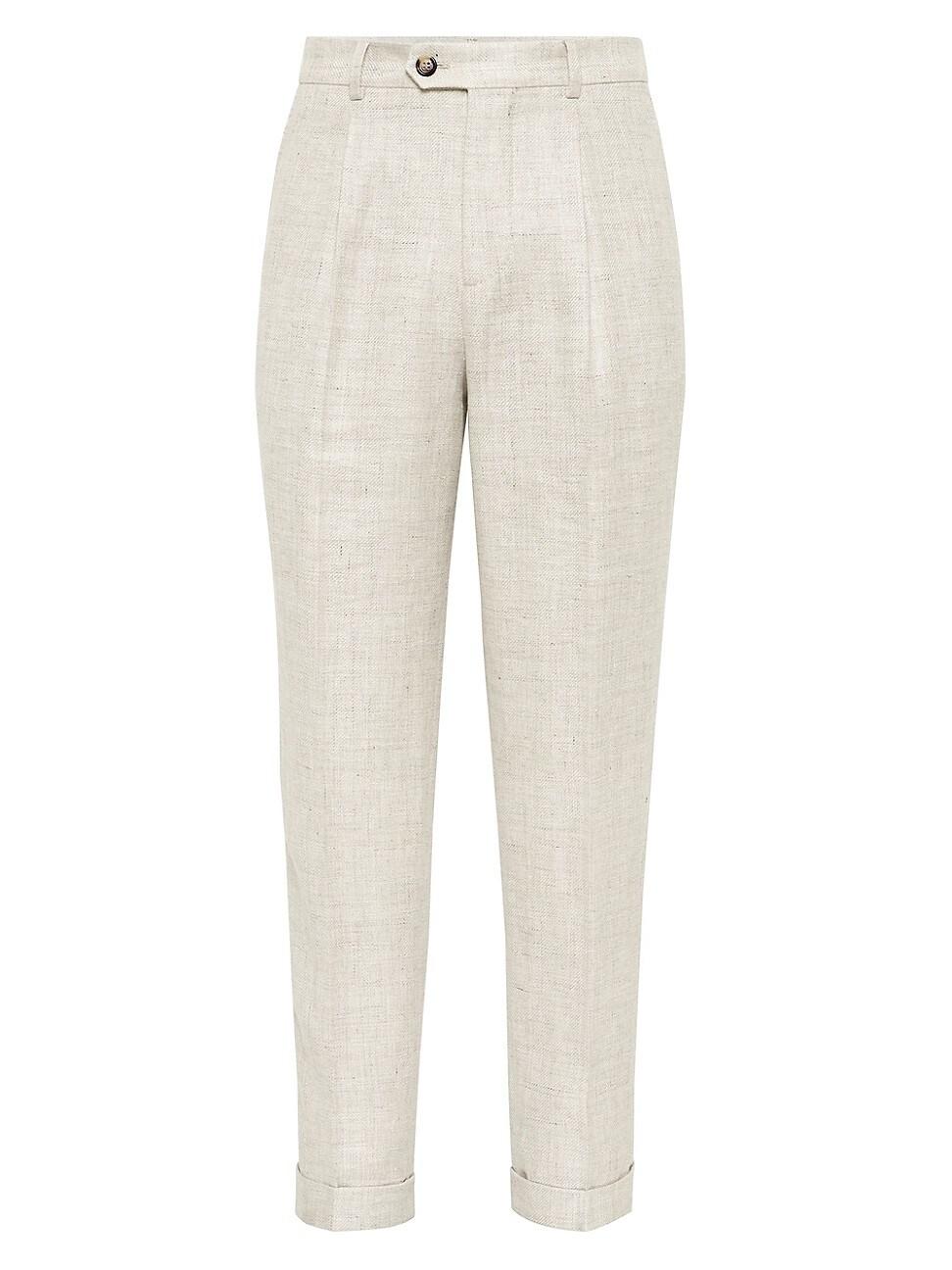 Mens Linen, Wool and Silk Diagonal Leisure Fit Trousers Product Image