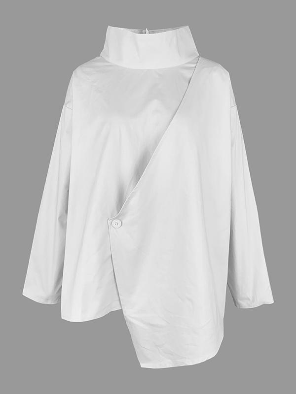 Long Sleeves Loose Solid Color High Neck T-Shirts Tops Product Image