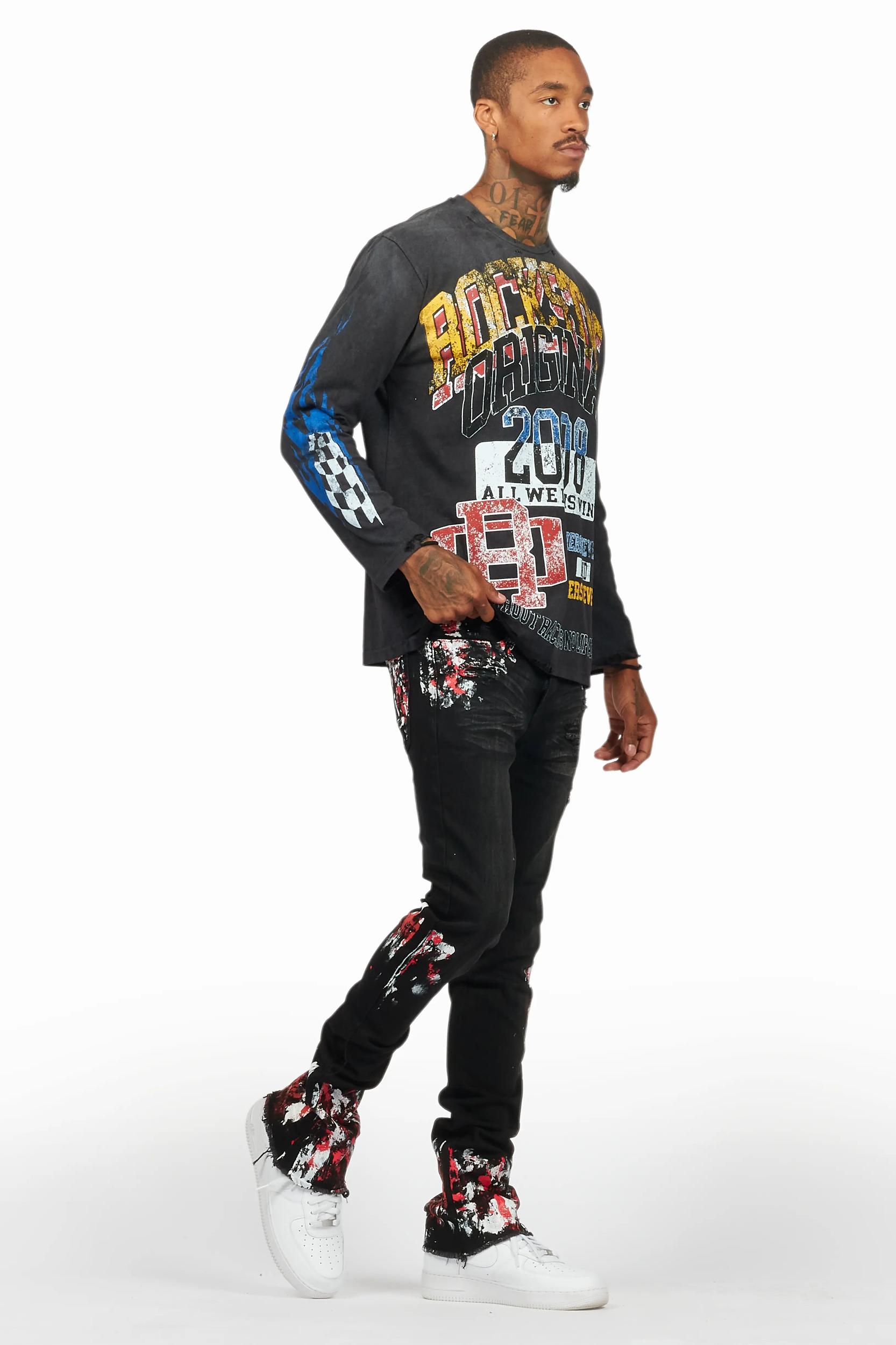 Kodak Black/Red Painter Stacked Flare Jean Male Product Image