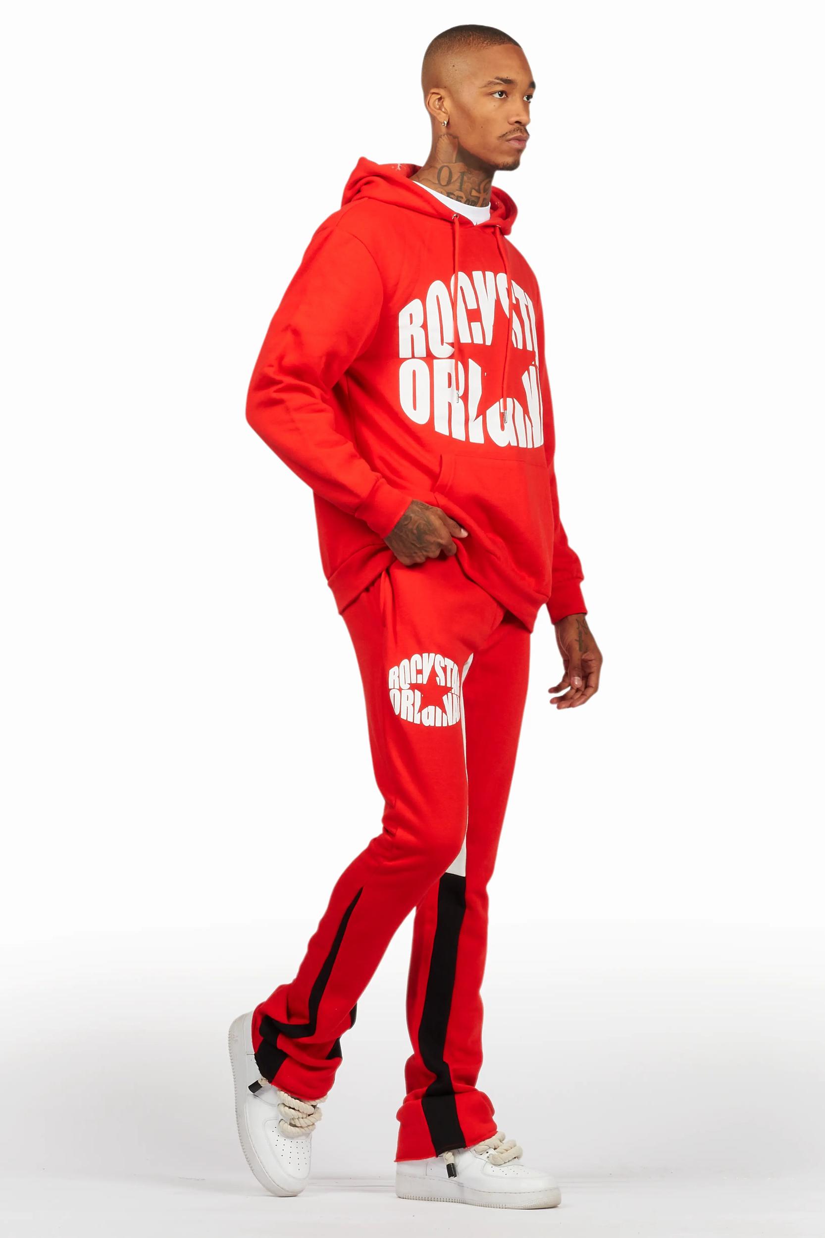 States Red Hoodie Stacked Flare Track Set Male Product Image