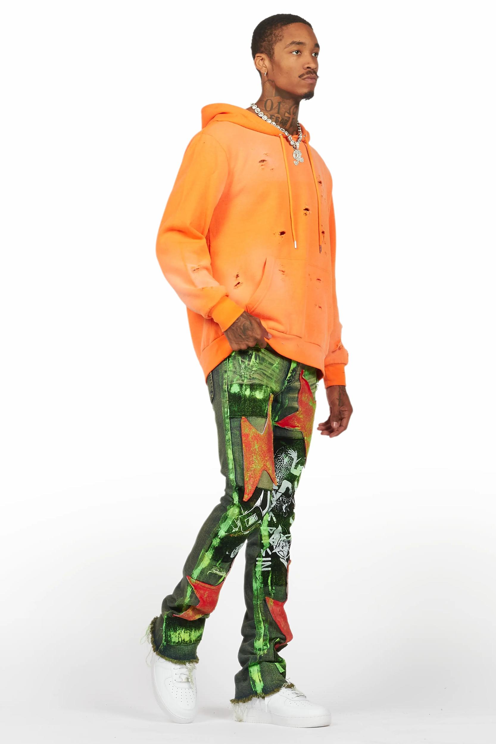 Valko Blue/Green Roller Paint Stacked Flare Jean Male Product Image