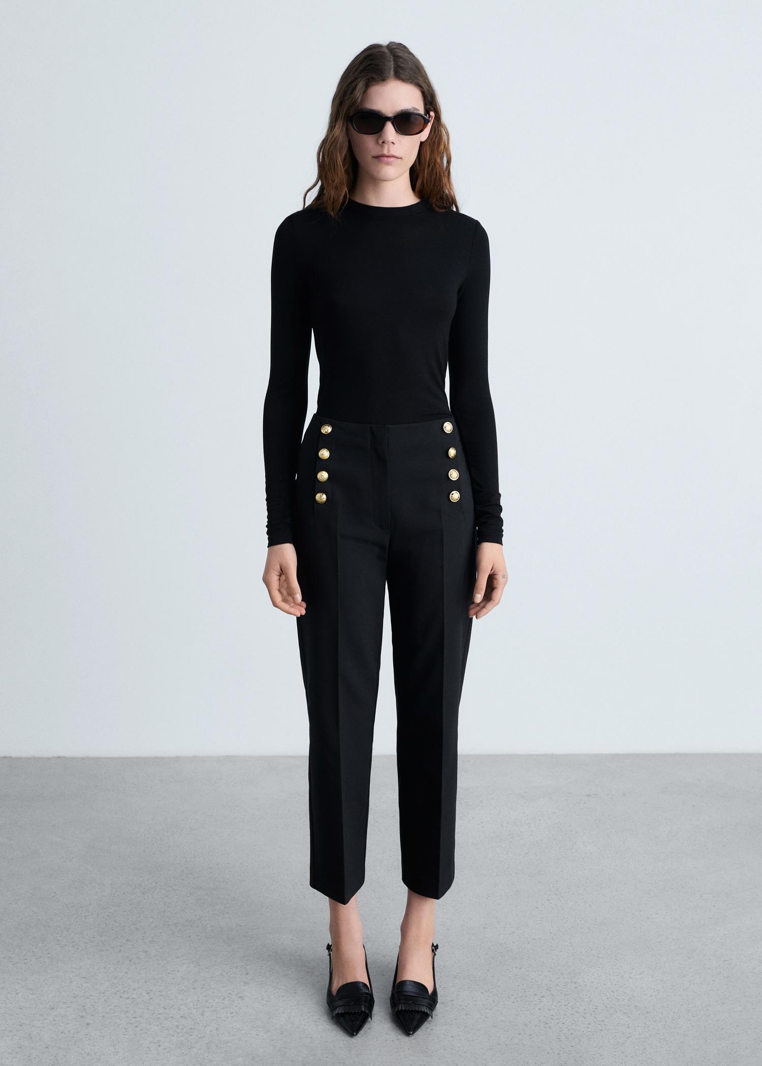 Straight pants with jewel buttons - Women | MANGO USA Product Image