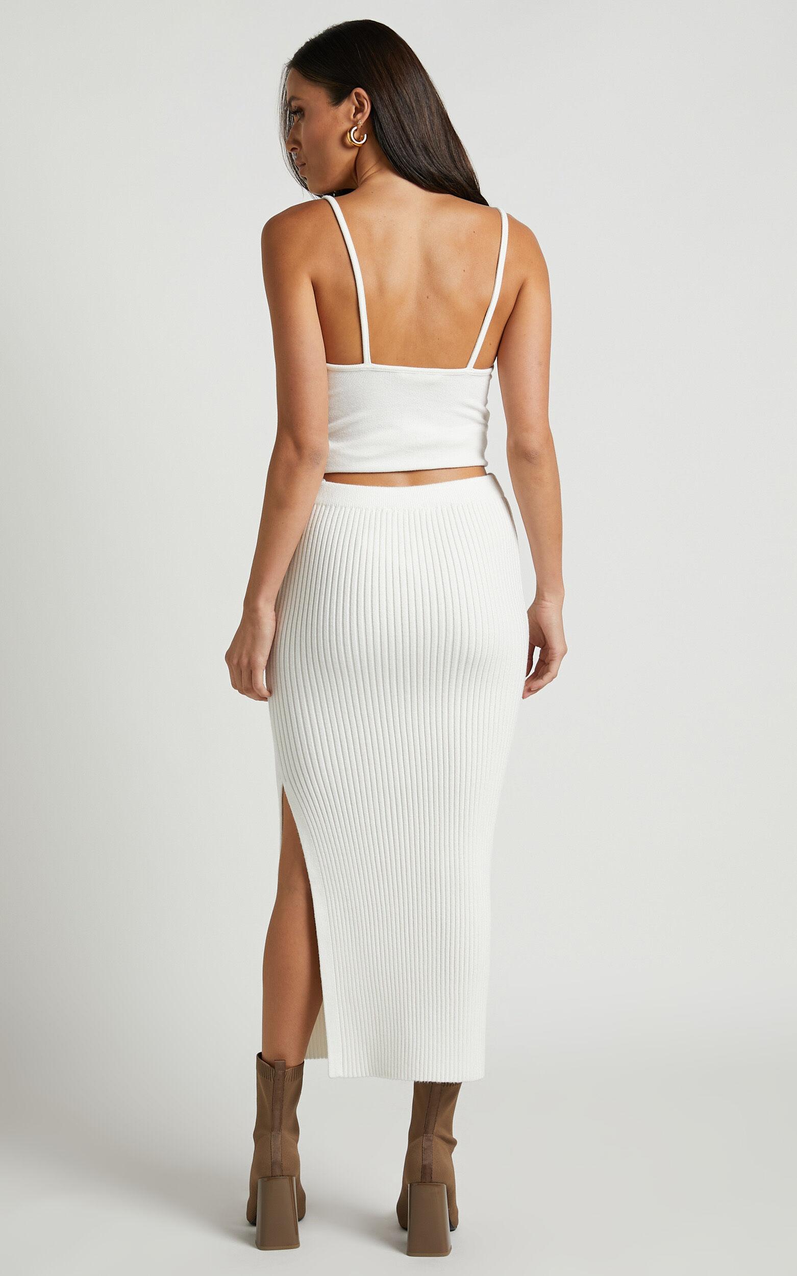 Andalucia Midi Skirt - Ribbed Side Split Skirt in Cream Product Image