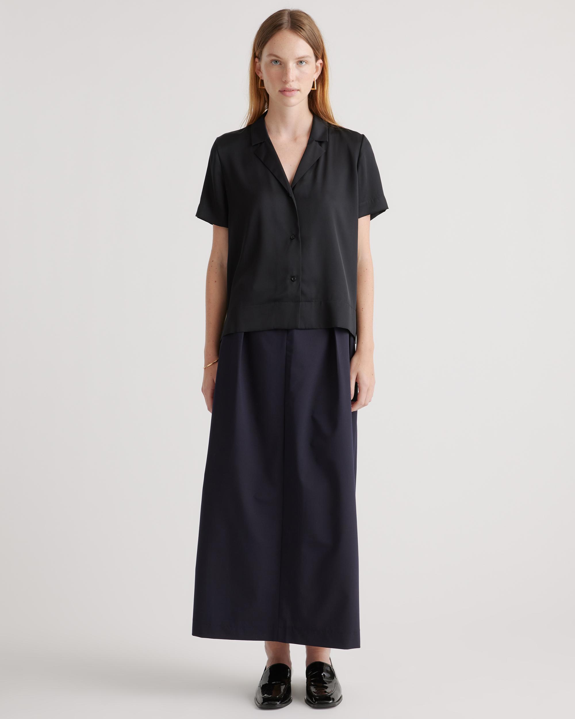 Quince | Women's Washable Stretch Silk Short Sleeve Notch Collar Blouse Mulberry Silk Product Image