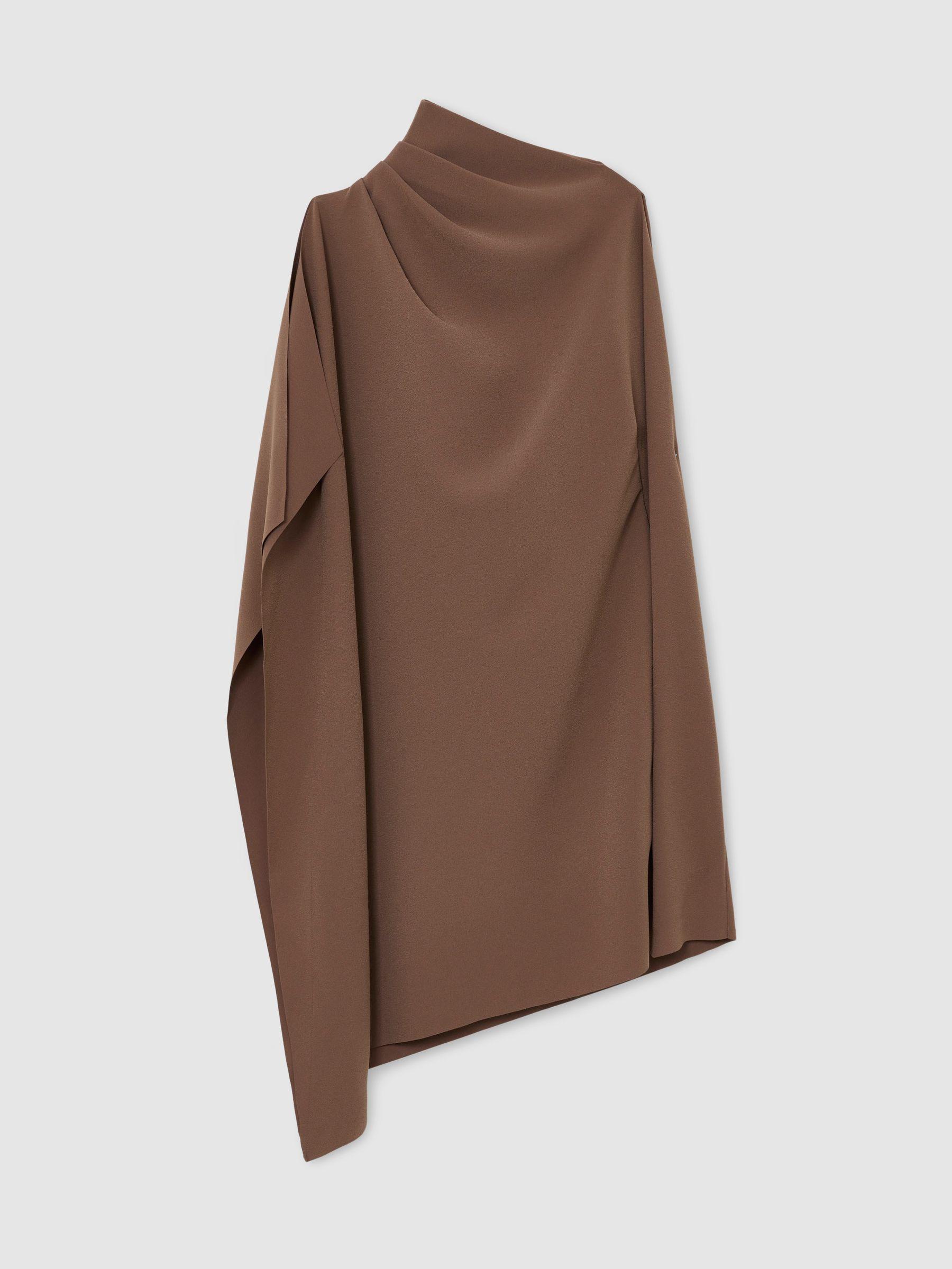 One-Shoulder Draped Mini Dress in Taupe Brown Product Image
