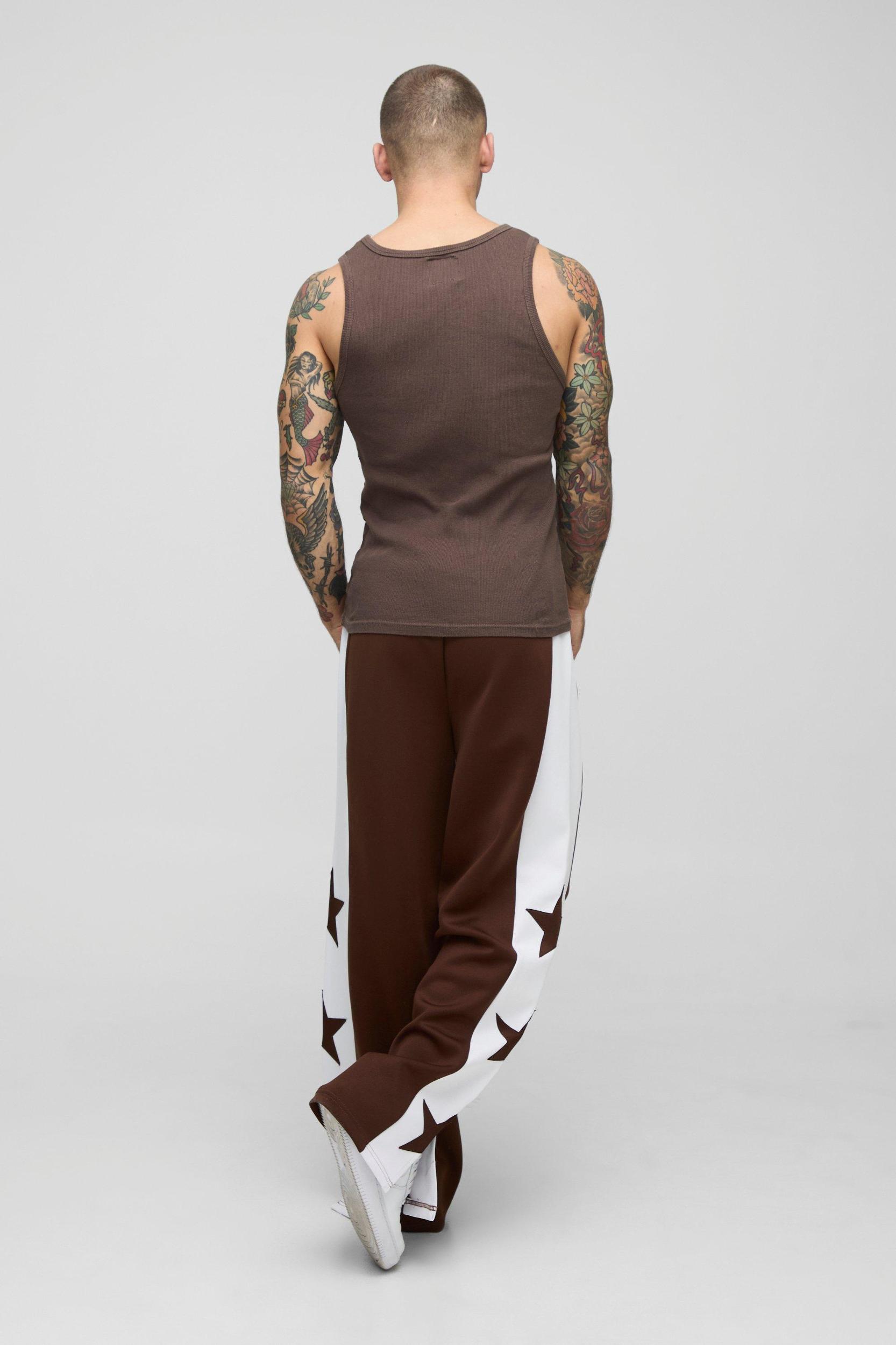 Wide Leg Star Tricot Split Hem Sweatpants | boohooMAN USA Product Image