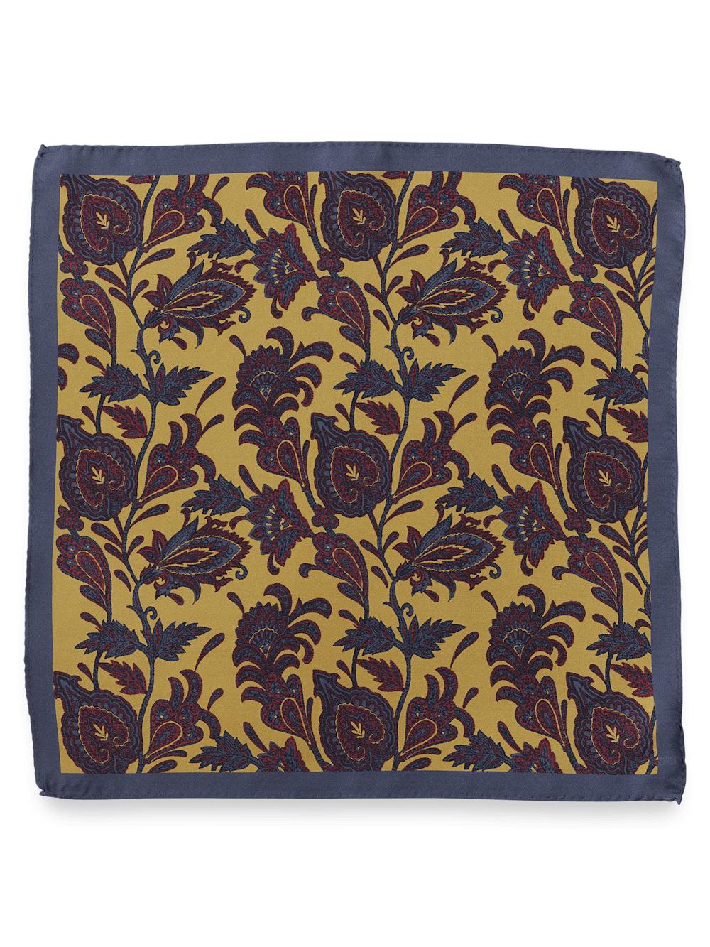 Medallion Silk Pocket Square - Gold/blue Product Image