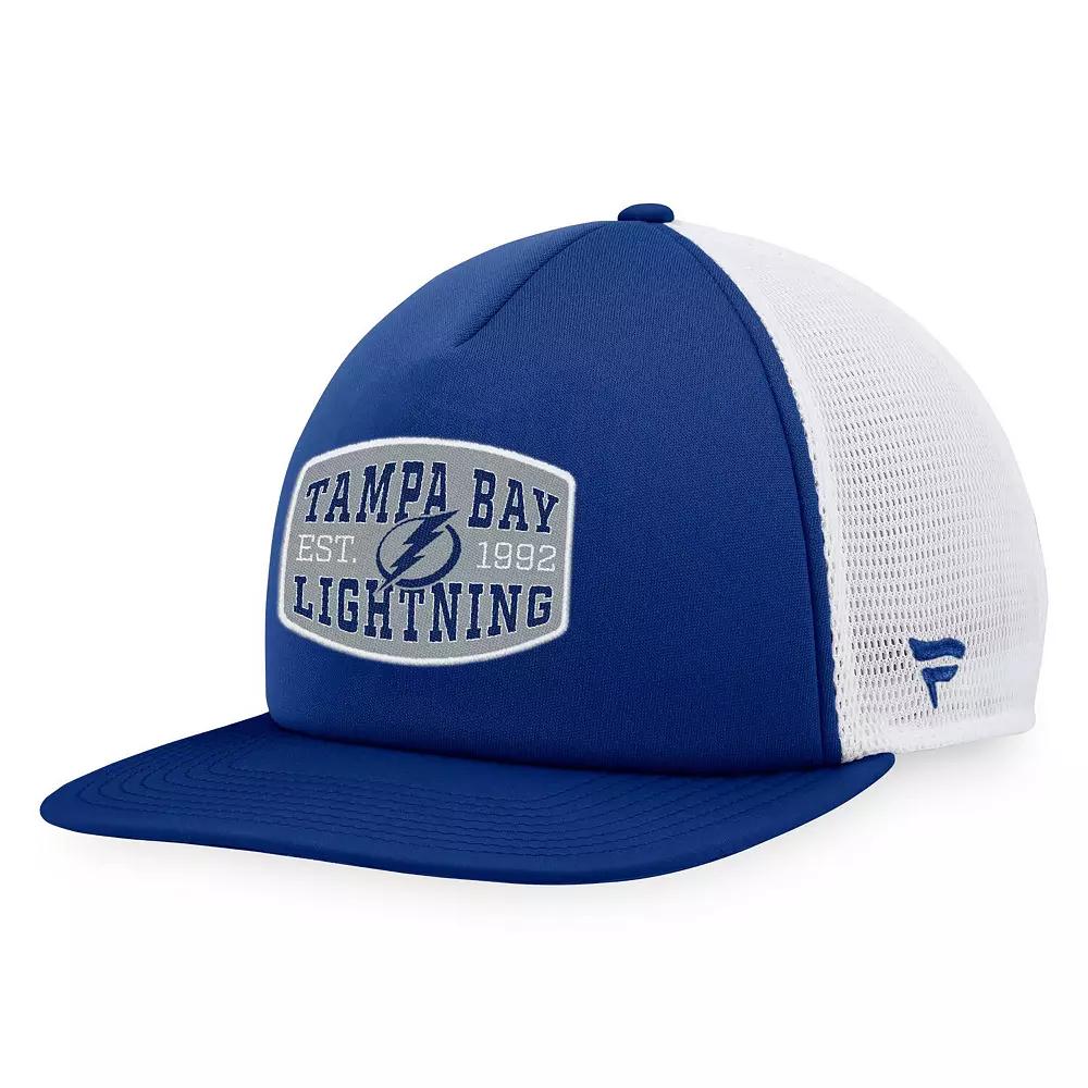 Men's Fanatics Branded Blue/White Tampa Bay Lightning Foam Front Patch Trucker Snapback Hat, Lgh Blue Product Image