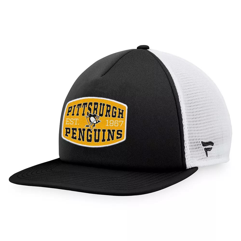 Men's Fanatics Branded Black/White Pittsburgh Penguins Foam Front Patch Trucker Snapback Hat Product Image