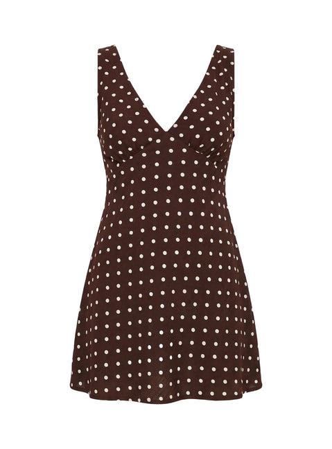 Nellie Mini Dress Brown Polka Dot Product Image