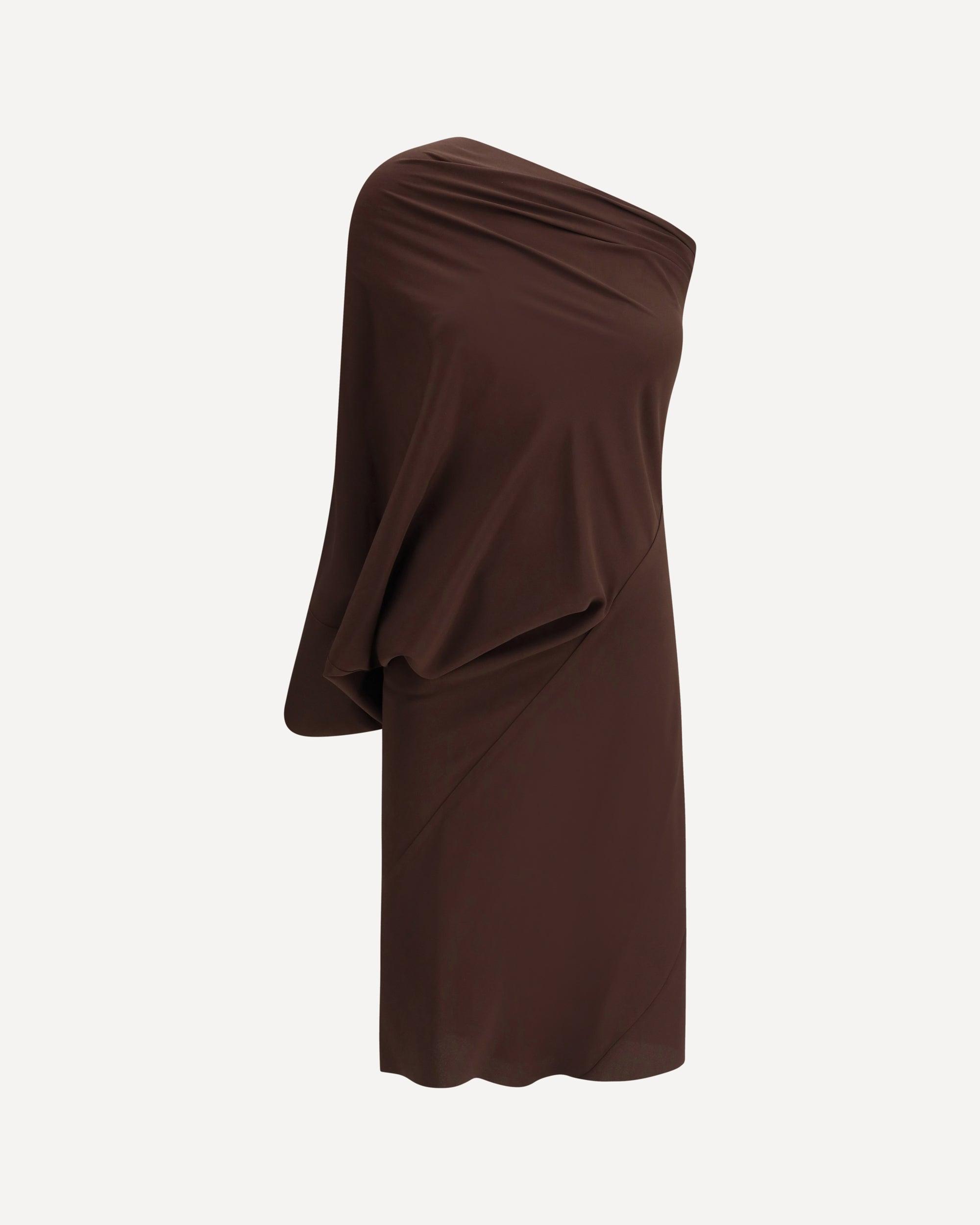 RICK OWENS One-shoulder Draped Dress In Brown Product Image