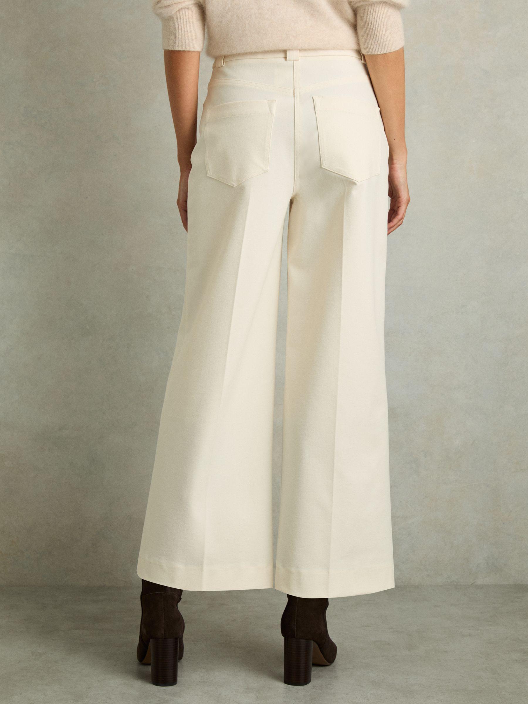 Linen Wide-Leg Whipstitch Trousers in White Product Image