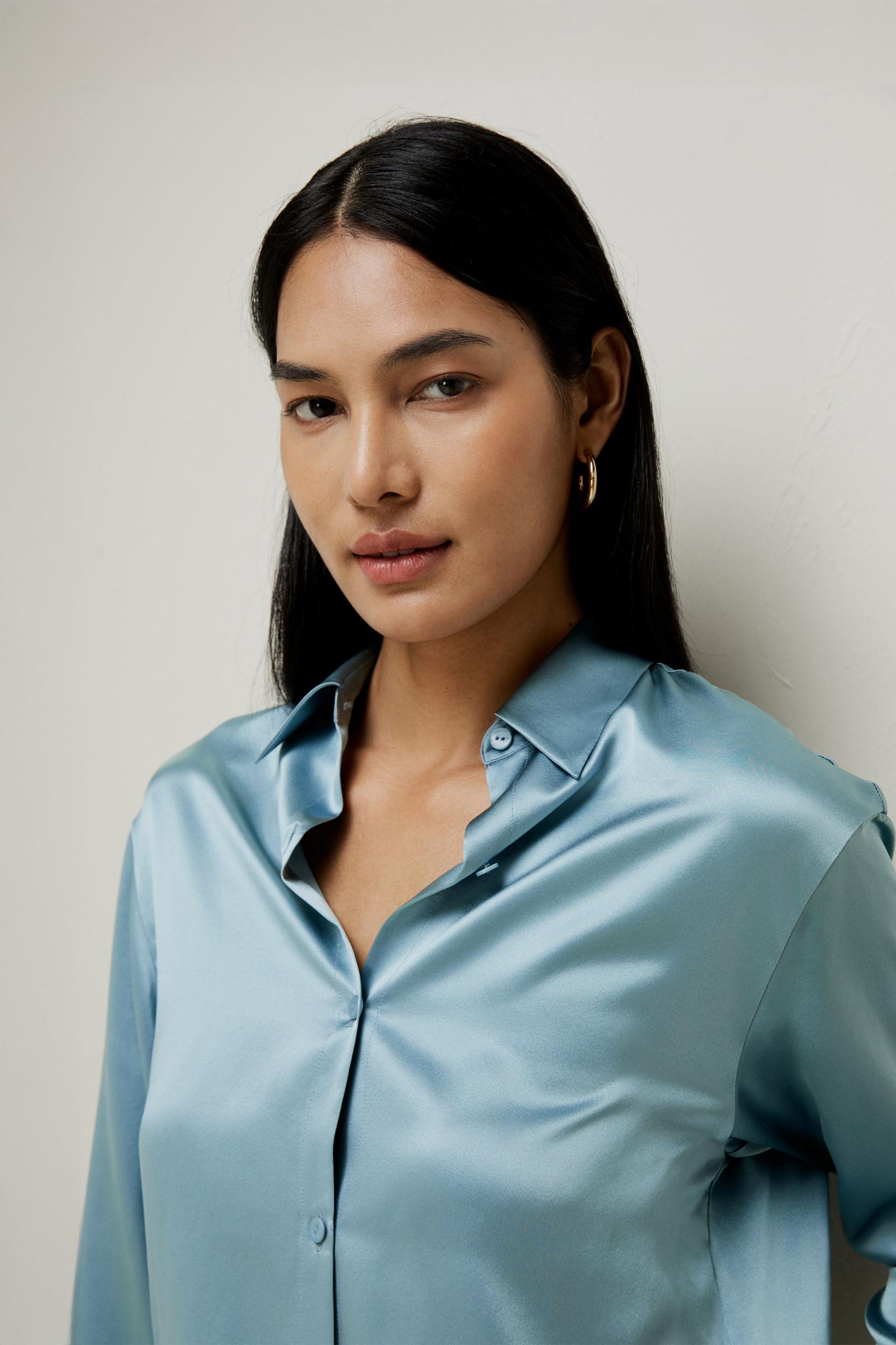 LILYSILK Womens Button Up Shirt Silk - Taupe Natural Silk - Fashionable Drawstring Shirt XL Product Image