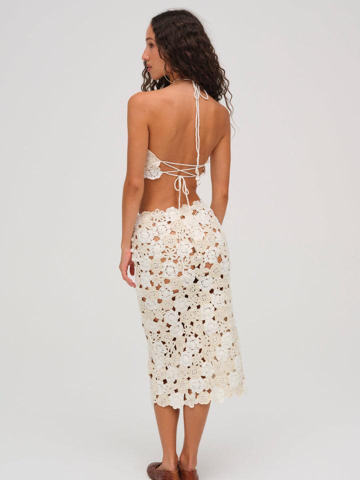 Floral Crochet Coverup Midi Skirt — White Product Image